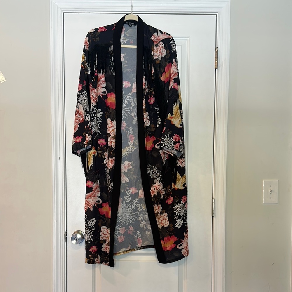 Simply Be Black and Pink Floral Robe Sleepwear